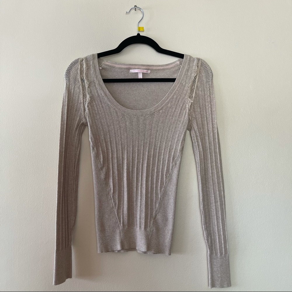 Victoria’s Secret Tan Ribbed Sweater with Lace